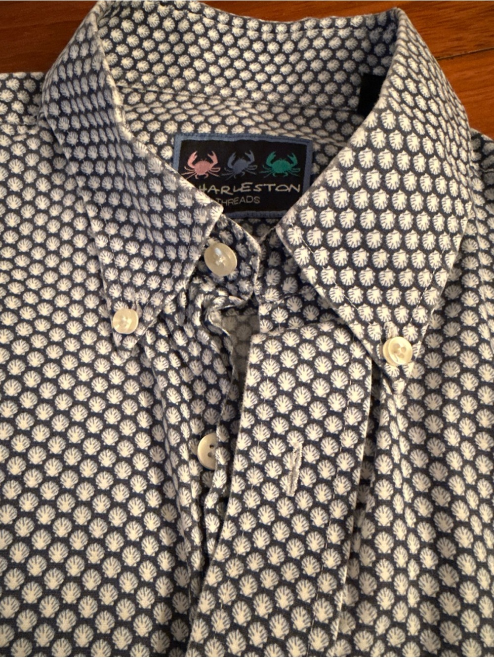 Charleston Threads Men's Navy & White Patterned Button-Down Shirt Large